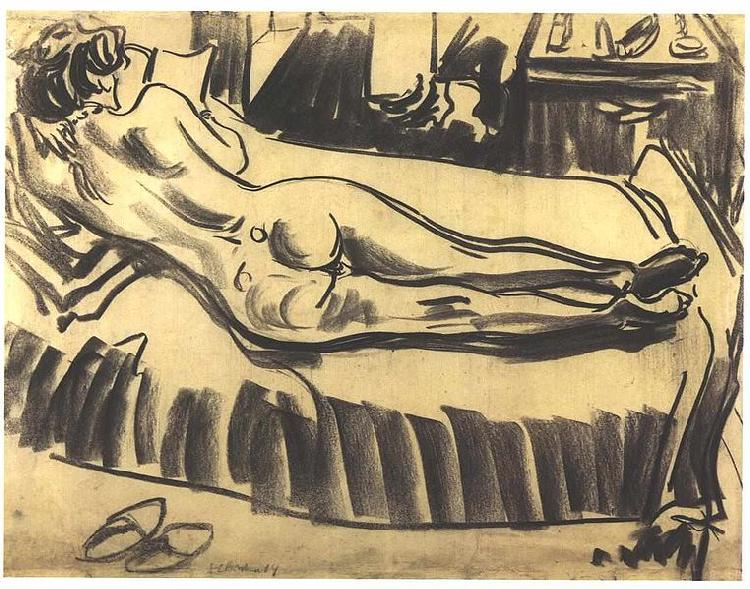 Ernst Ludwig Kirchner Reclining female nude on a couch oil painting image